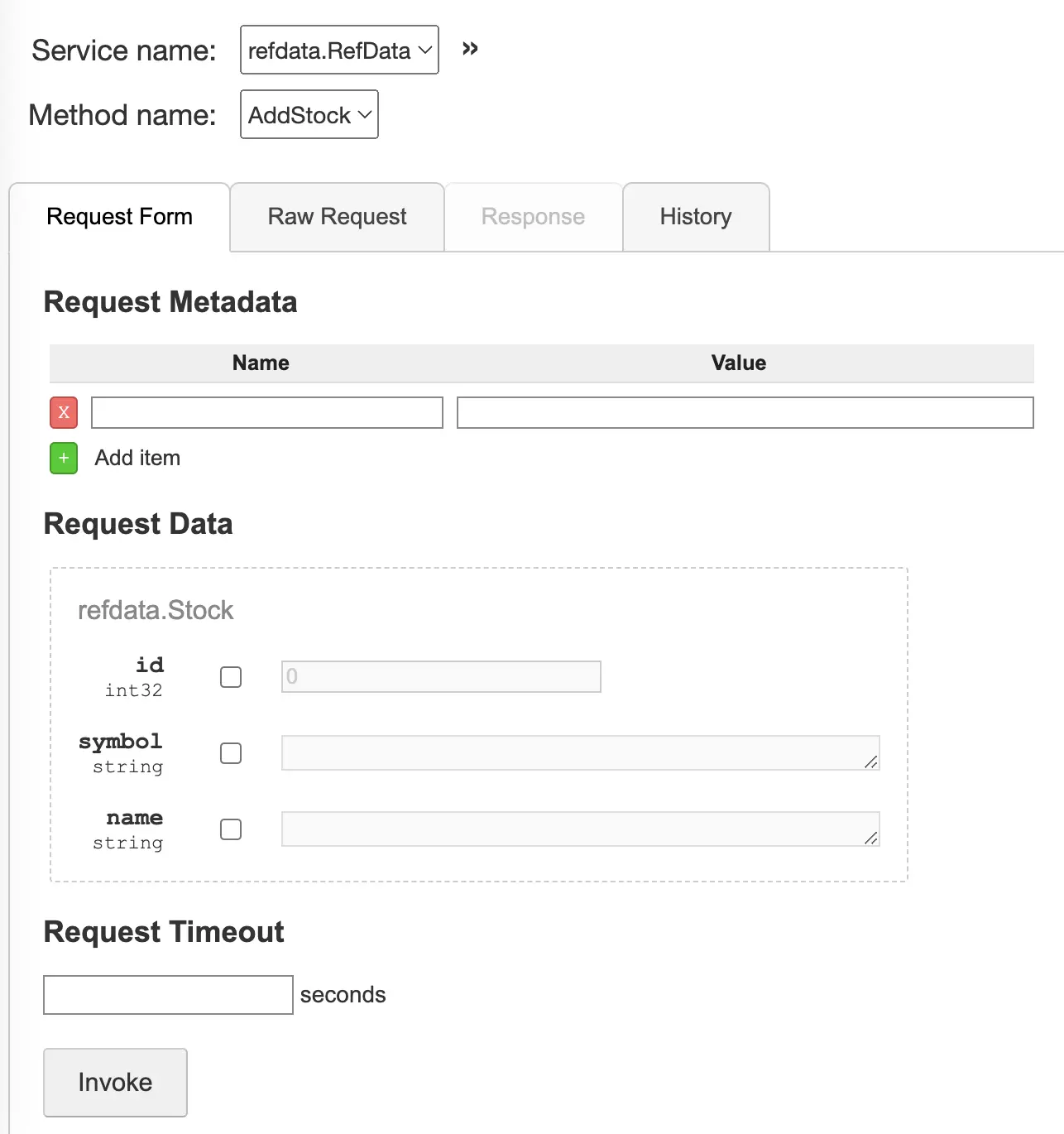 grpcui showing the RefData service